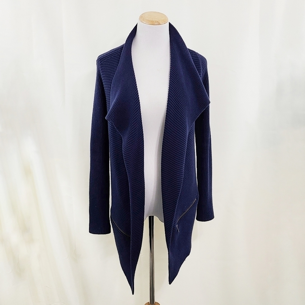 Boden Navy blue cardigan sweater zipper pockets cotton wool size XS